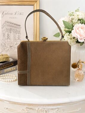 Vintage Lennox Suede Frame Bag| Jackie O Old Money Quietly Luxury 1960s MCM